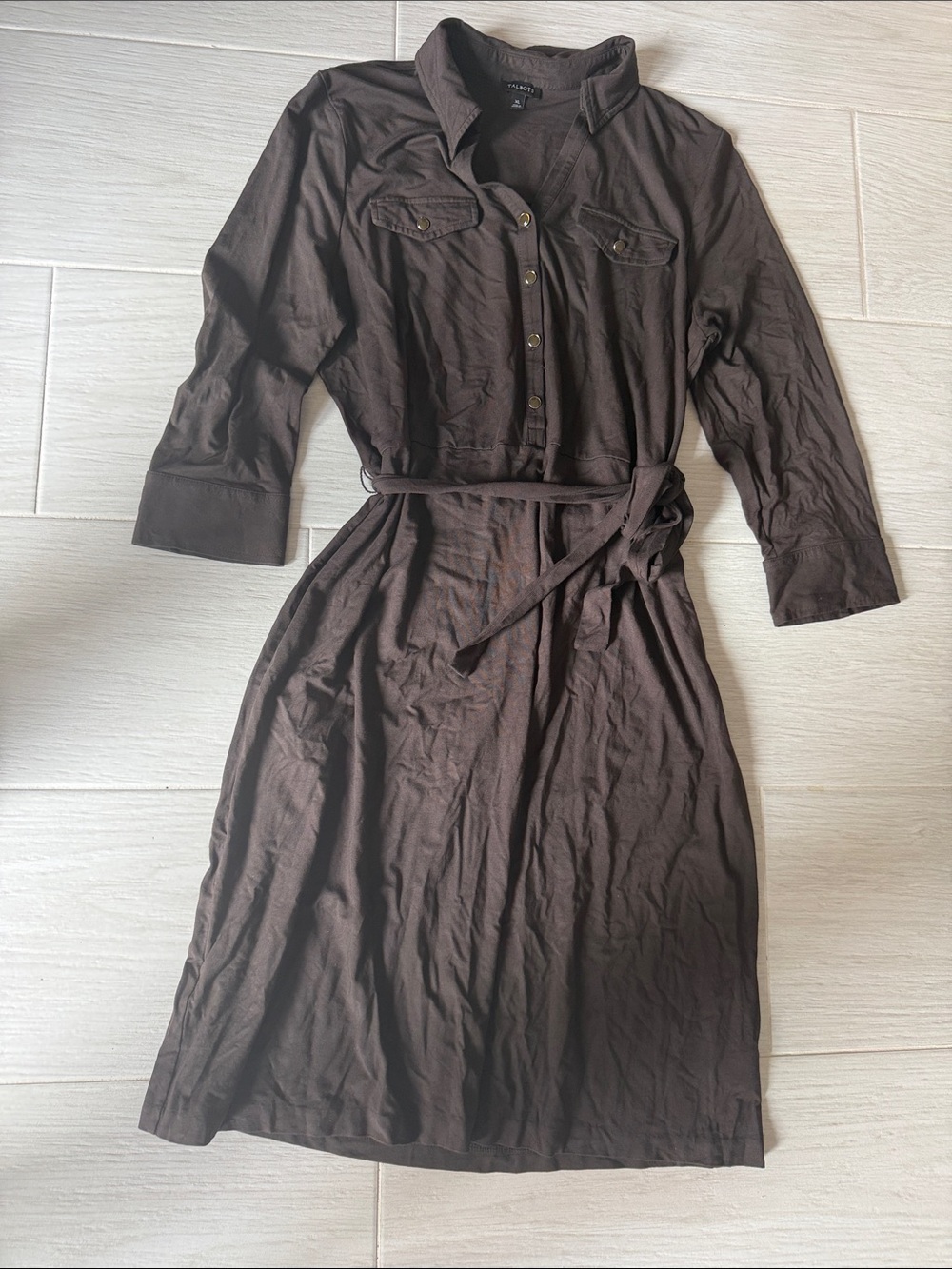 Talbots Dark Brown Button-Front Midi Shirt Dress